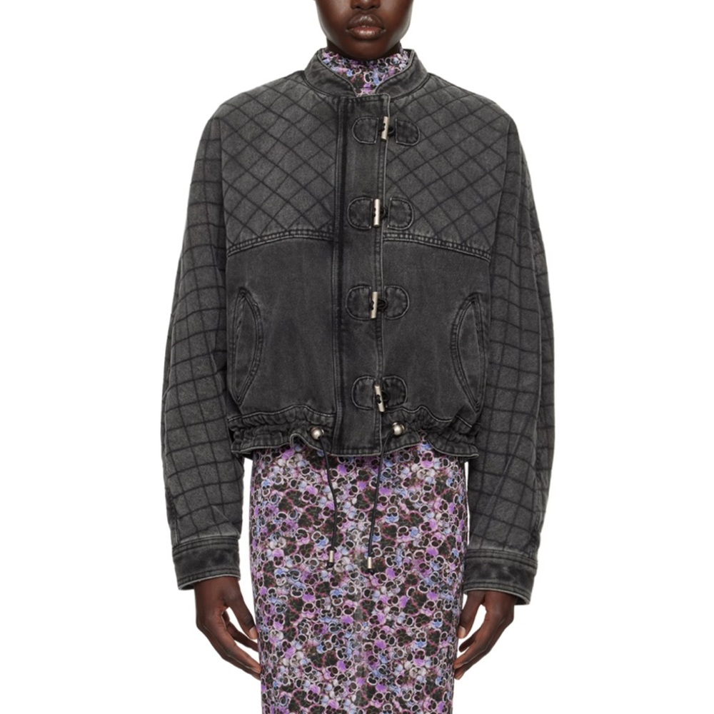 Isabel Marant Black Bomber Jacket with Quilted Texture and Stand-Up Collar